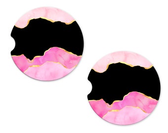 Ceramic Car Coasters | Pink Black Gold | Set of Two 2