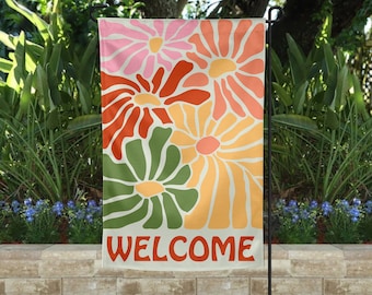 Welcome Garden Flag | Cream Boho Flowers | Welcome Flag | Yard Decor | Garden Decor | Porch Decor