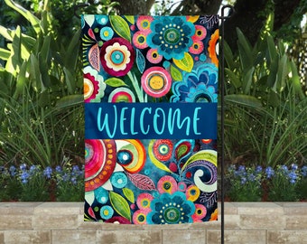 Welcome Garden Flag | Blue Flowers and Swirl | Welcome Flag | Yard Decor | Garden Decor | Porch Decor