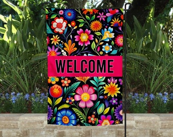 Welcome Garden Flag | Pink Bright Flowers | Welcome Flag | Yard Decor | Garden Decor | Porch Decor