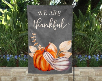 Garden Flag | We are Thankful Garden Flag | Welcome Flag | Yard Decor | Garden Decor| Porch Decor | Thankful Gourds and Pumpkin