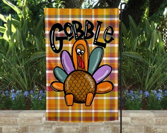 Garden or House Flag | Gobble Turkey Garden Flag | Welcome Flag | Yard Decor | Garden Decor| Porch Decor