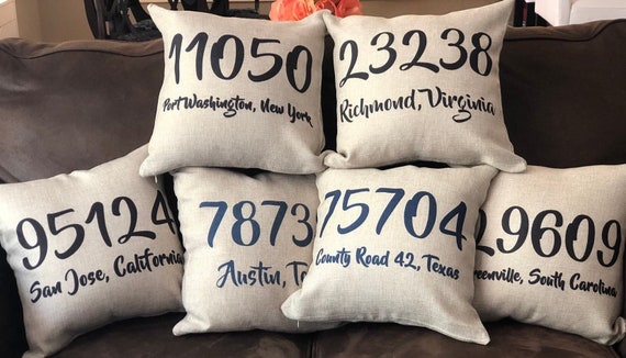 Zip Code Throw Pillow Cover Personalized Pillow Cover City Etsy
