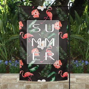 Garden Flag | Summer Garden Flag | Welcome Flag | Yard Decor | Garden Decor | Porch Decor | Outside Flag | Flamingo Hibiscus Palm