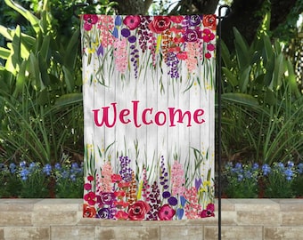 Garden or House Flag | Welcome Yard Flag | Welcome Flag | Decorative Outside Flag | Double or Single Sided Flag | Welcome Floral