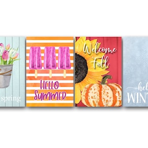 Seasons Garden Flags | Welcome Flags | Multiple Garden Flags | Porch Decor | Yard Flag | Double Sided | 4 Pack | Spring Summer Fall Winter