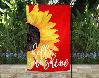 Garden or House Flag | Hello Sunshine Flag | Welcome Flag | Yard Decor | Garden Decor| Porch Decor | Sunflower Flag | Red Yellow