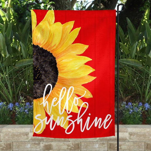 Garden or House Flag | Hello Sunshine Flag | Welcome Flag | Yard Decor | Garden Decor| Porch Decor | Sunflower Flag | Red Yellow