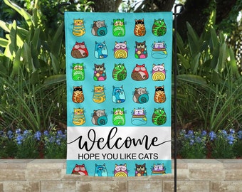 Cat Garden Flag | Welcome Flag | Yard Decor | Garden Decor| Porch Decor | Cat Lover | Double Sided | Welcome Hope You Like Cats