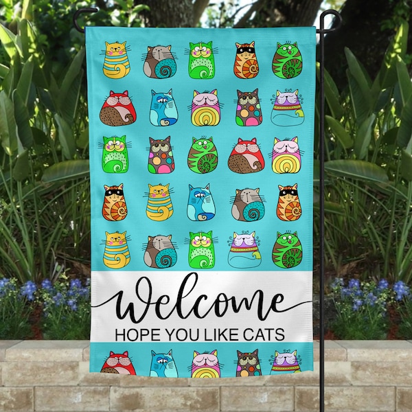 Cat Garden Flag | Welcome Flag | Yard Decor | Garden Decor| Porch Decor | Cat Lover | Double Sided | Welcome Hope You Like Cats