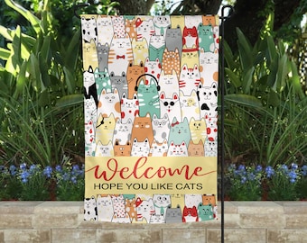 Welcome Garden Flag | Yellow Cats | Welcome Flag | Yard Decor | Garden Decor | Porch Decor