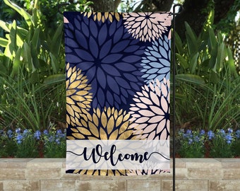 Welcome Garden Flag | Blue Dahlias Garden Flag | Welcome Flag | Yard Decor | Garden Decor| Porch Decor