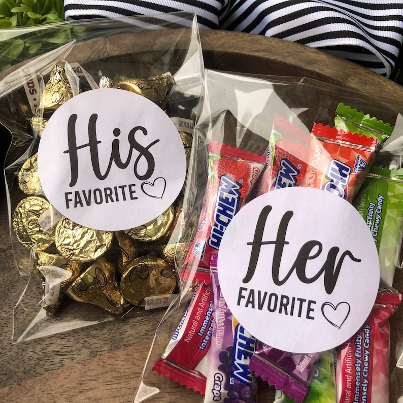 His and Her Wedding Stickers Favor Stickers Favorite Candy Bridal Shower Wedding Candy 24 Stickers image 1