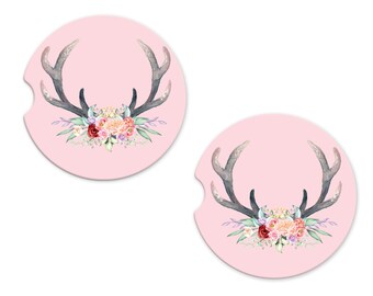 Ceramic Car Coasters | Antlers | Set of Two 2