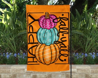 Garden Flag | Happy Fall Y'all Stacked Pumpkins | Welcome Flag | Yard Decor | Garden Decor| Porch Decor | Mini Outdoor Flag