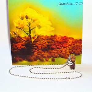 Faith of a Mustard Seed Jewelry Gift for Christian, Matthew 17:20, Scripture Jewelry, Bible Verse Pendant, Mini Glass Bottle, Faith Necklace