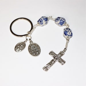 Three Hail Marys Devotion, Unbreakable Rosary, Miraculous Medal, Catholic Prayer Beads, Virgin of Carmel Scapular Medal, Key Ring Rosary