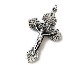 Large Silver Pardon Crucifix, Sacramental Cross, Pardon Cross, Ornate Gothic Crucifix, Pope St Pius X, Italian Crucifix, Gift for Catholic