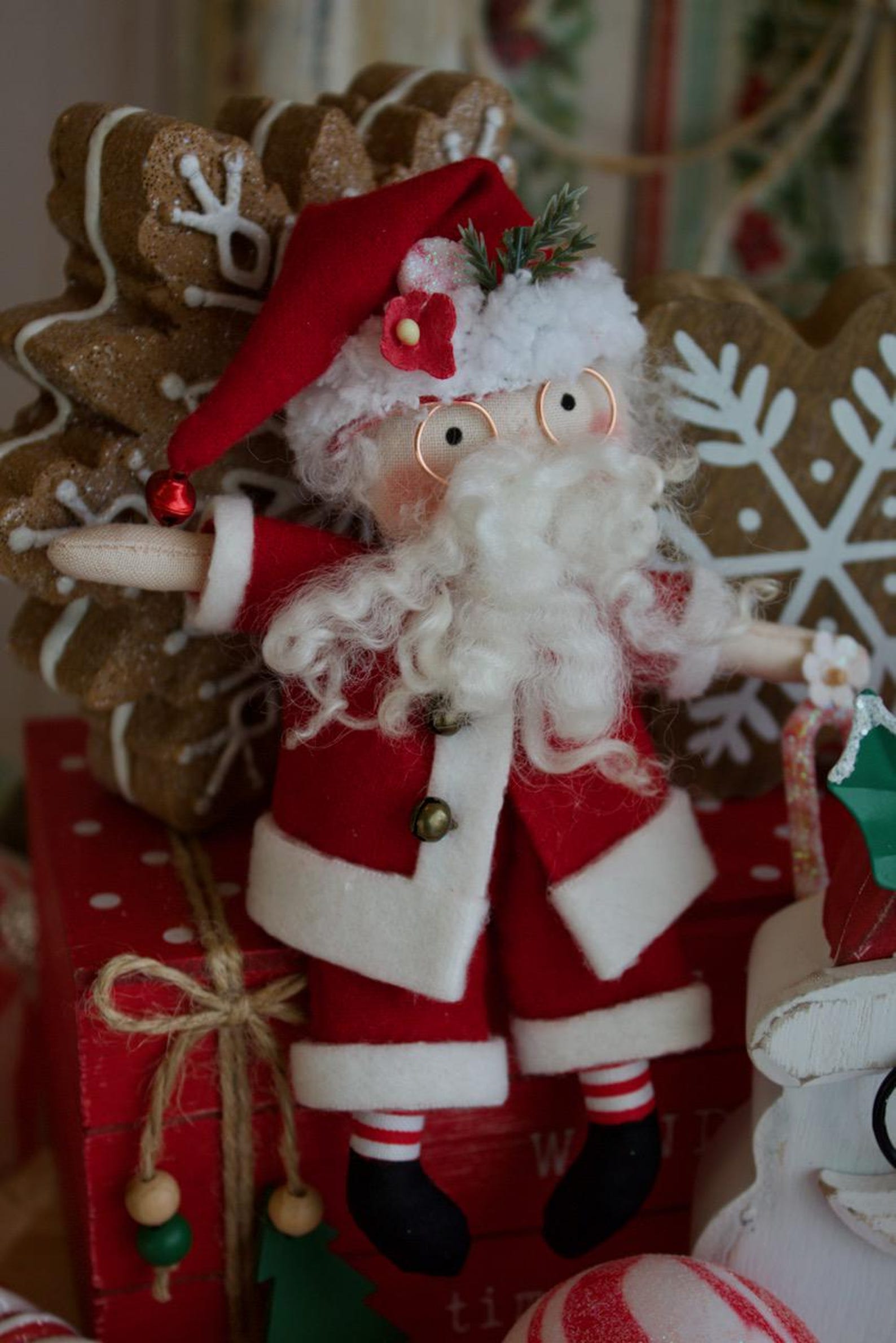 Santa Rag Doll With Candy Cane. 6