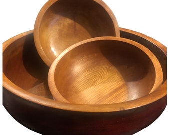 Wooden Serving Bowl w/2 Wooden Salad Bowls, MCM