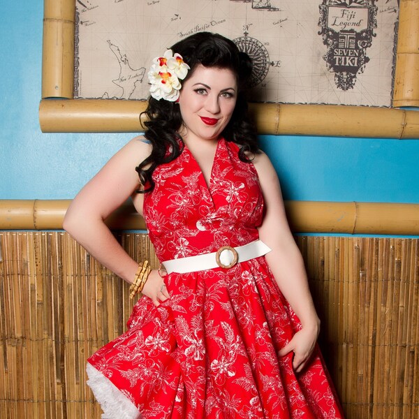 REDUCED! XS (24waist) - Red Hawaiian - Lola Swing Dress - Miss Fortune