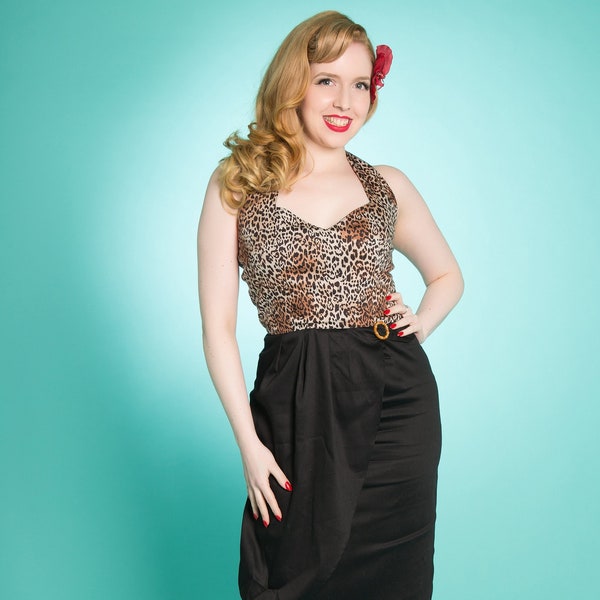 REDUCED! XS & S Leopard Print Halter neck 'Allure Dress' by Miss Fortune