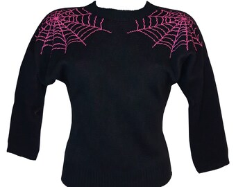 Sugar & Spite Pink Spiderweb - Three Quarter Sleeve Daphne Jumper by Miss Fortune