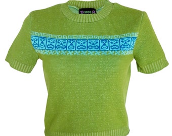 REDUCED! XXS & XS Green Tiki Gods "Bobbie Jumper" by Miss Fortune - novelty cropped sweater