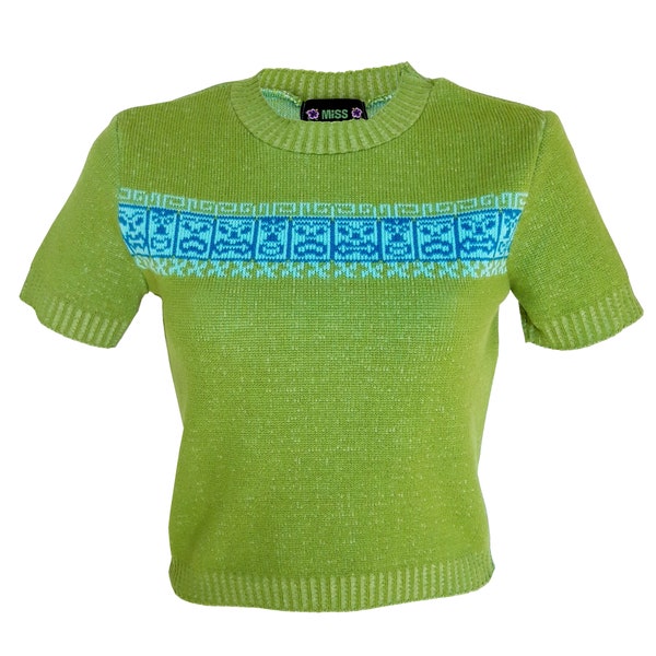 REDUCED! XXS & XS Green Tiki Gods "Bobbie Jumper" by Miss Fortune - novelty cropped sweater