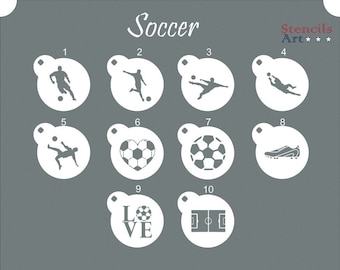 Soccer stencils, stencils, cookie stencils, stencils for macarons, macaron stencils, cake stencils, pochoirs, pochoirs a biscuits Schablonen