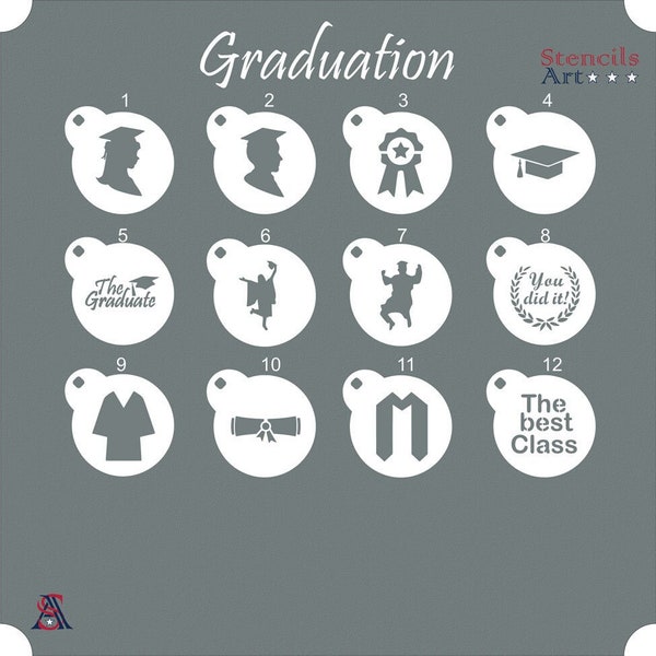 Graduation stencils, stencils, cookie stencils macaron stencils pochoirs pochoirs a biscuits, Schablonen graduation you did it, the graduate