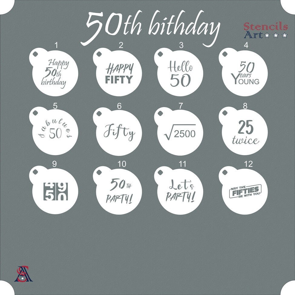 50th Birthday Stencils, Happy Birthday, Cookie Stencils, Macaroon ...