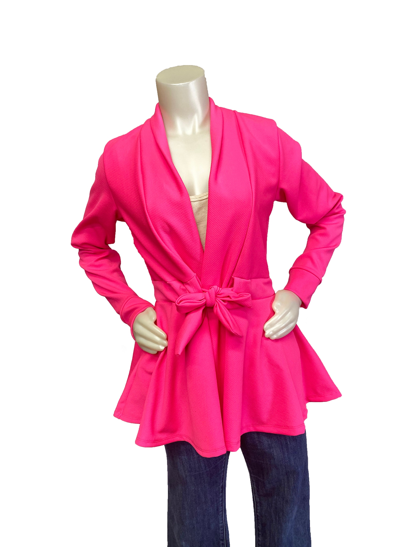 Hot Pink Jacket With a Tie Belt Twirl Skirt Top With Pockets Etsy
