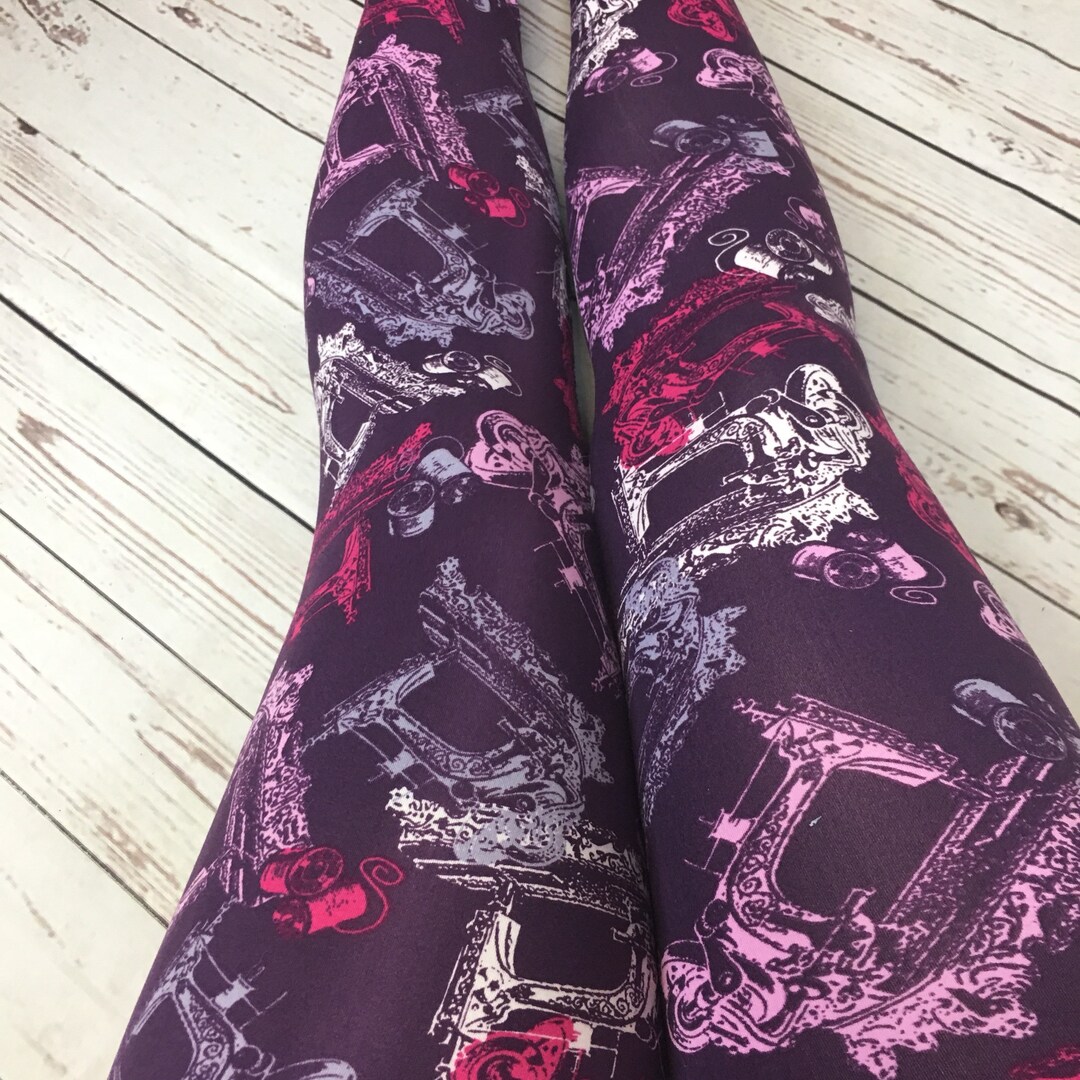 Pink and Purple Sewing Machine Leggings Handmade High Waist - Etsy