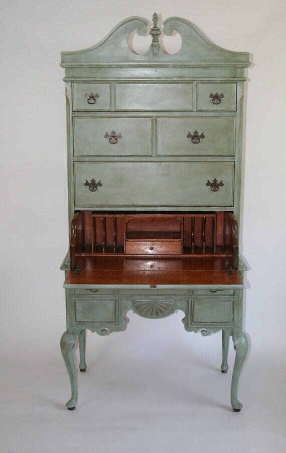 Queen Anne Stil Highboy Sekretar In Desk Etsy
