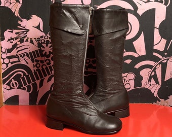 Vintage 70. buty ze sztucznej skóry, brązowe, do połowy łydki, rozmiar US 4