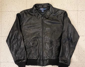 90s Y2K Grunge Indie Black Leather Jacket Polo by Ralph 90s Y2K Grunge Indie Black Leather Jacket Polo by Ralph