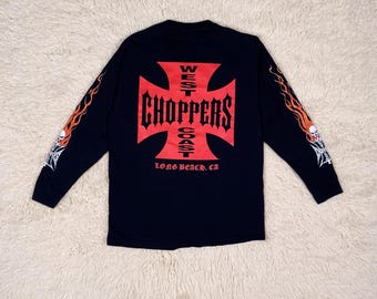 Vintage West Coast Chopper Tshirt Blue Flame Graphics Motorcycle