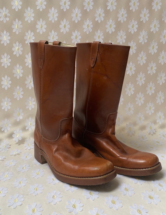 Vintage 1970's Brown Leather Dingo Boots Size USA