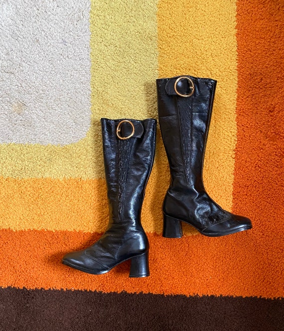 Vintage 1960's Knee High Mod Boots Buckle Go Go Bo