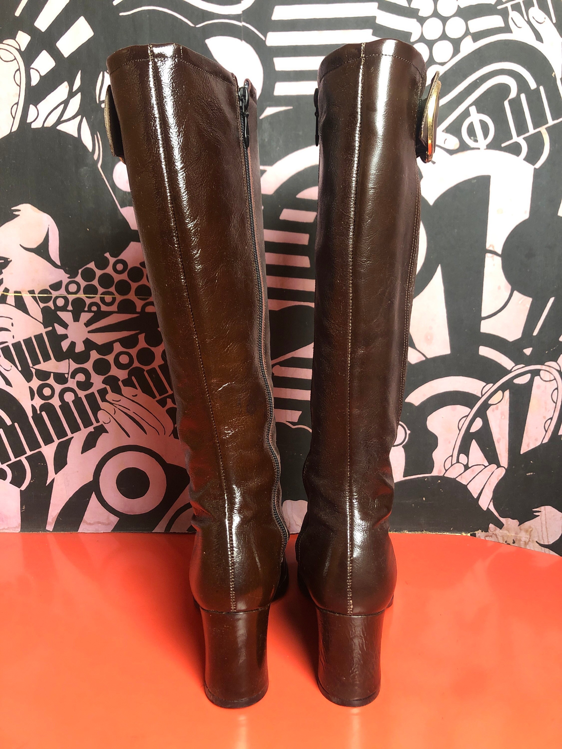Vintage 70s Faux Leather Heeled Boots, Dark Brown Buckle, US Size 6 - Etsy