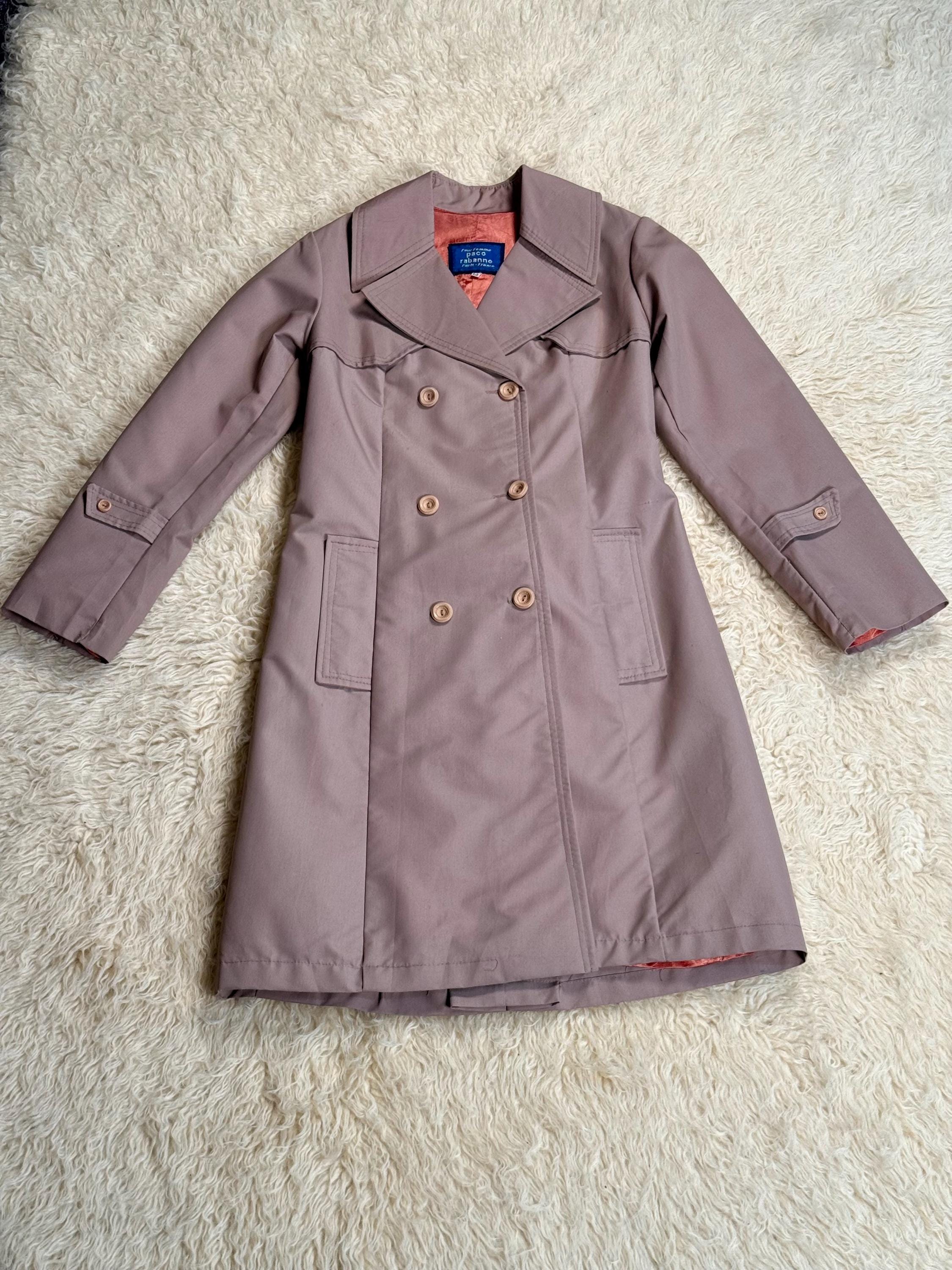 Paco Rabanne, Vintage Paco Rabanne Double Breasted Coat – Taupe / Thistle – Size Medium