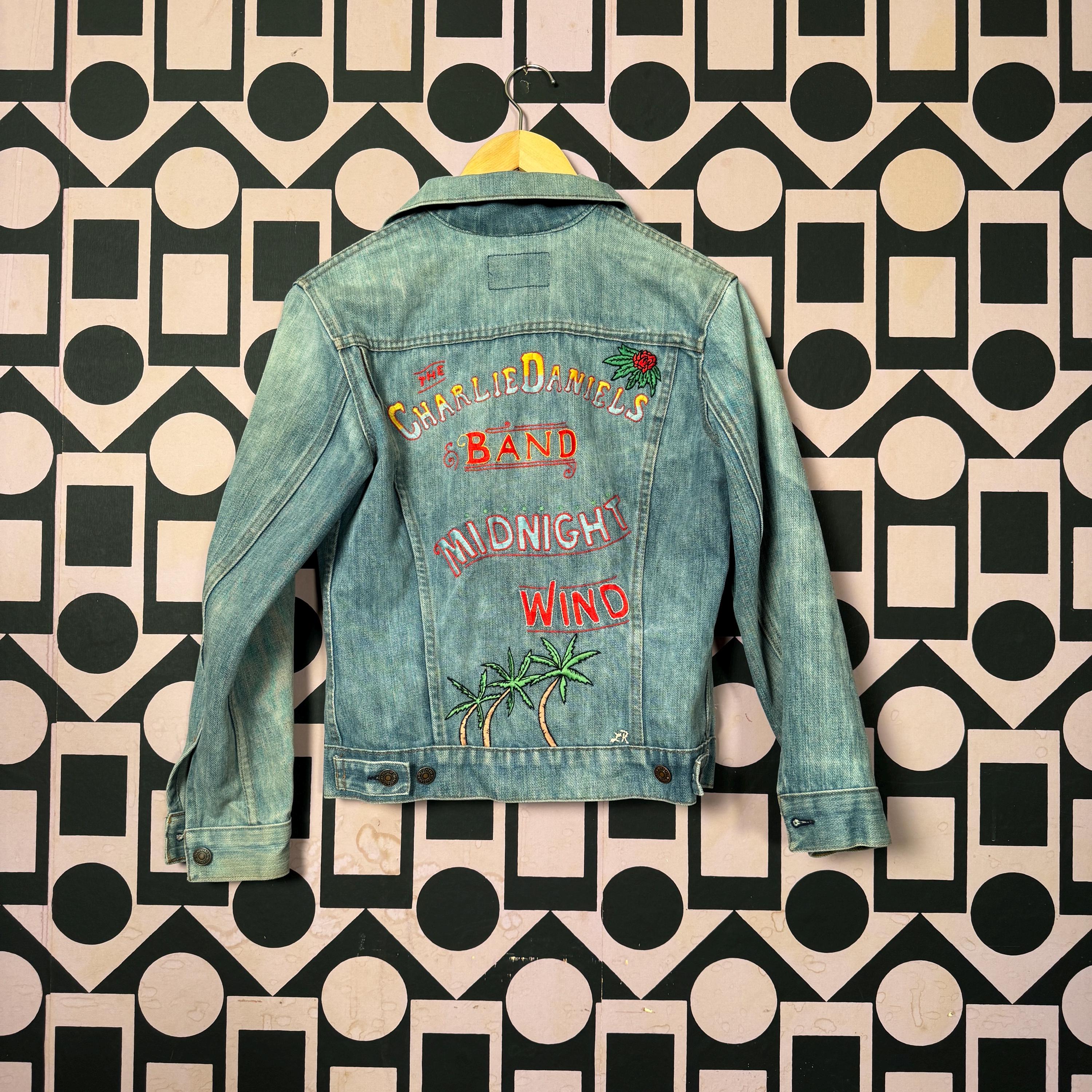 1970's Mid-Wash Red Tab Levis Denim Jacket with Embroidered The Charlie Daniels Band Midnight Wind Unisex Size Small