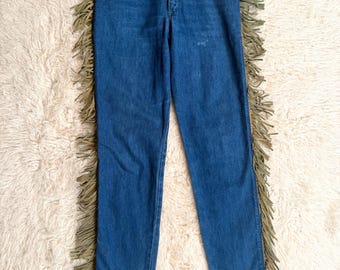 Vintage 80’s Western Skinny Jeans With Tan Suede Fringe Size Small