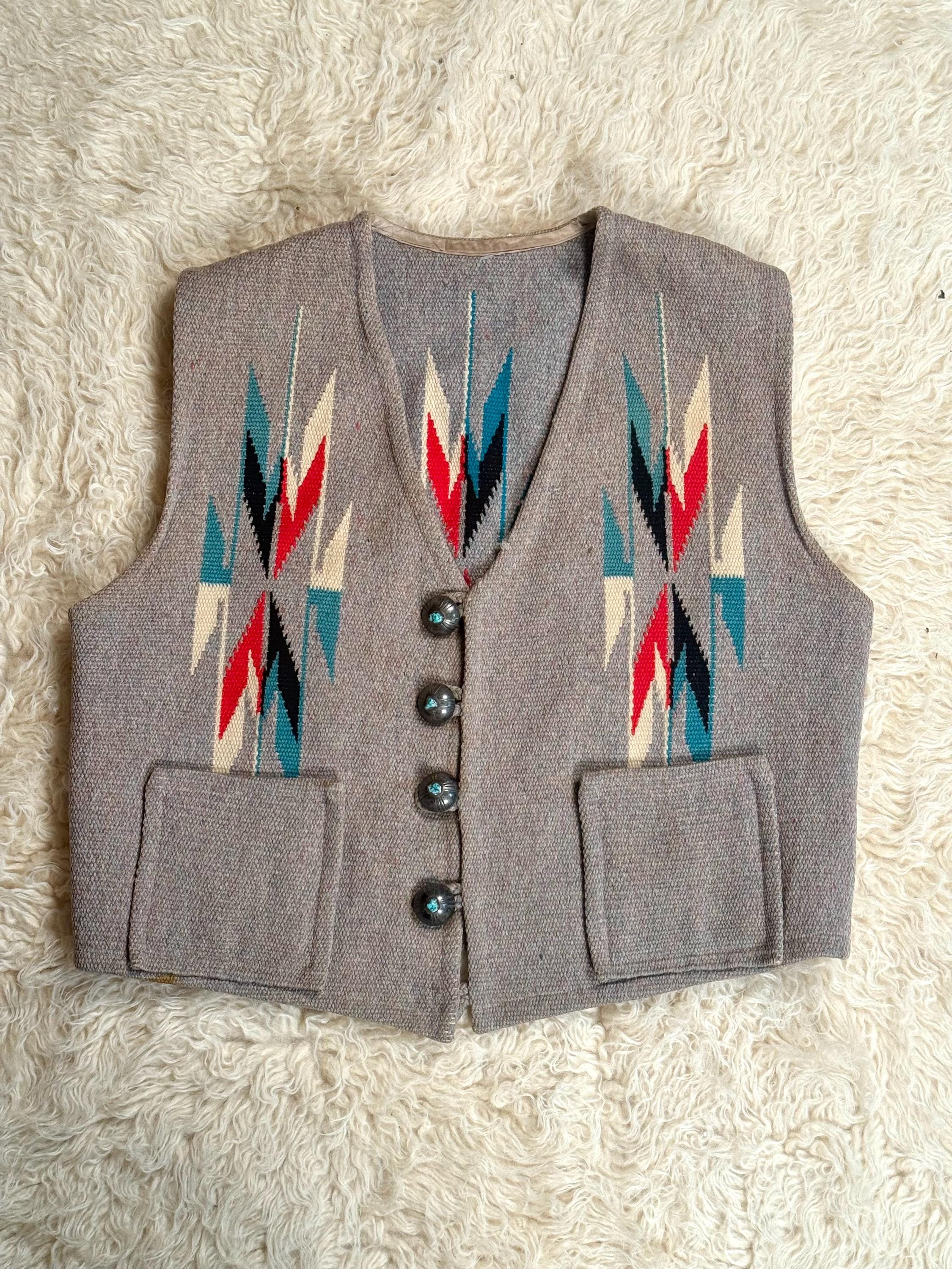 Vintage Grey Chimayo Wool Vest Size Medium
