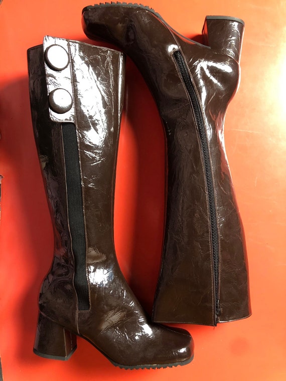 Vintage 70 s Brown Waterproof Textured Knee high Heeled Rubber Boots Go Go Fuzzy Red Lining Side Buttons US Size 5 EU Size 35 36 UK Size 3 Etsy Canada