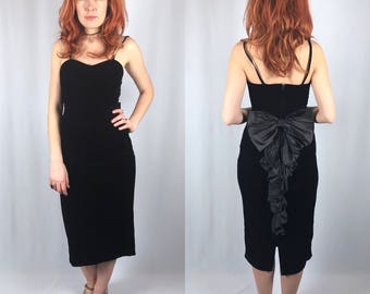 Vintage 90's Velvet Black Wiggle Dress Size Small