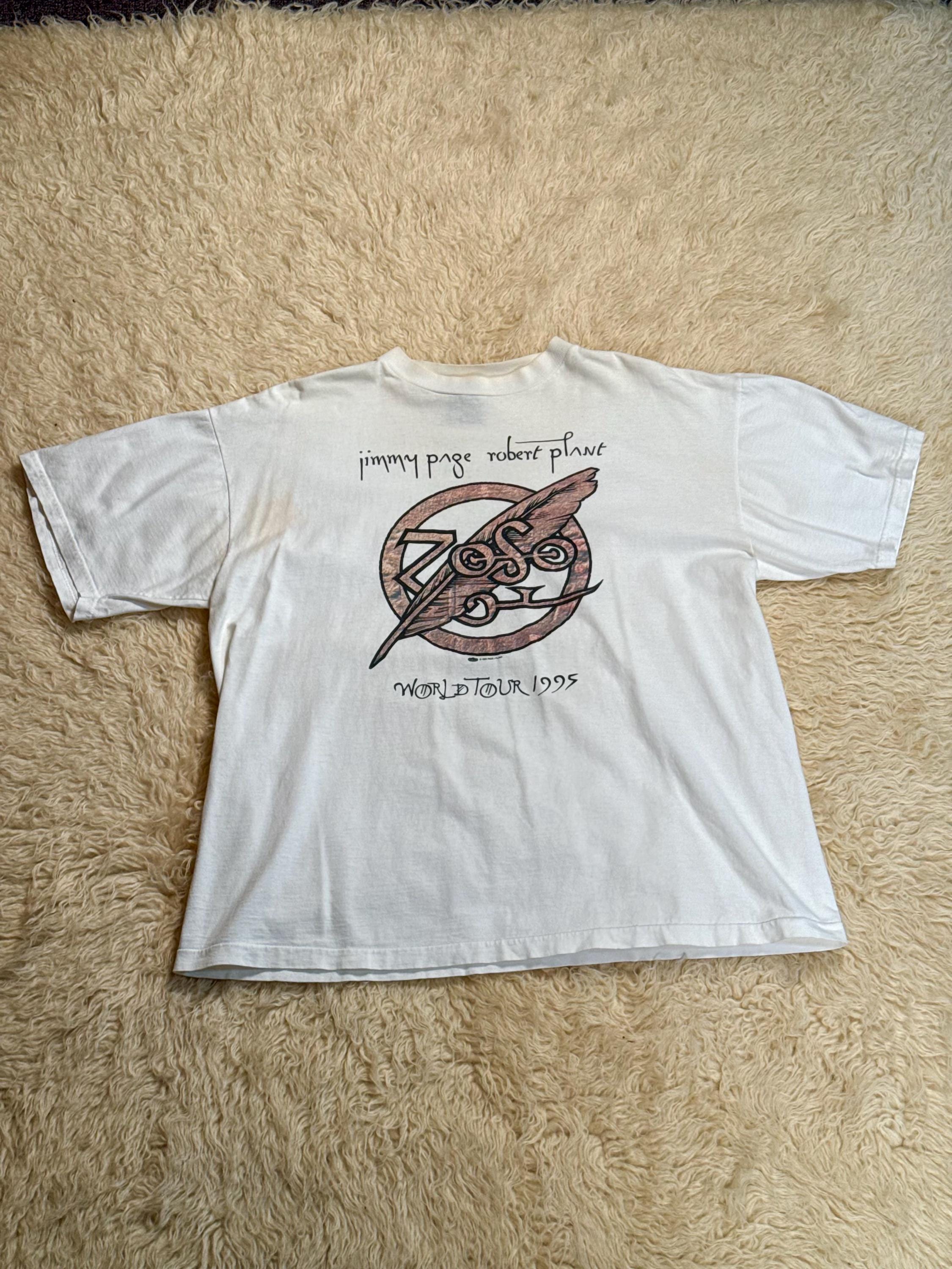 Vintage '95 White Jimmy Page & Robert Plant Zoso World Tour T