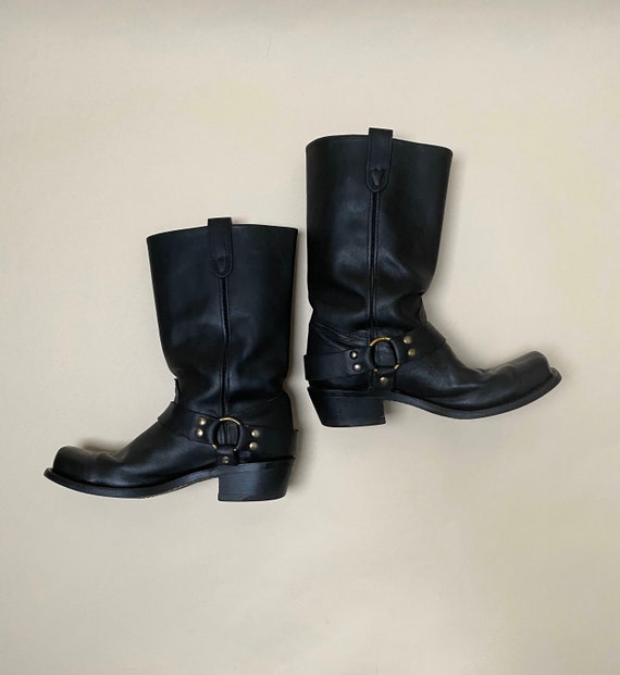 Vintage Black Leather Harness Boots Men Size 8 Women Size 9 | Etsy