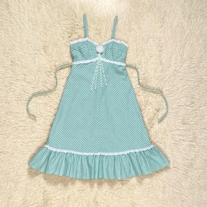 mint green chevron dress Vintage 70's & White Striped Eyelet Trim Size XS Jody T of California Ladies dresses